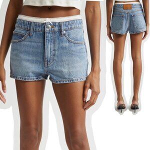 Alexander Wang Pointelle Waistband High Waist Denim Mini Shorts Size 28